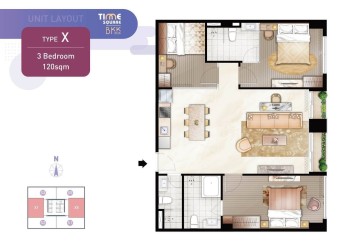 3 Bedroom Condo Type X For Sale - Time Square 306, BKK1, Phnom Penh thumbnail