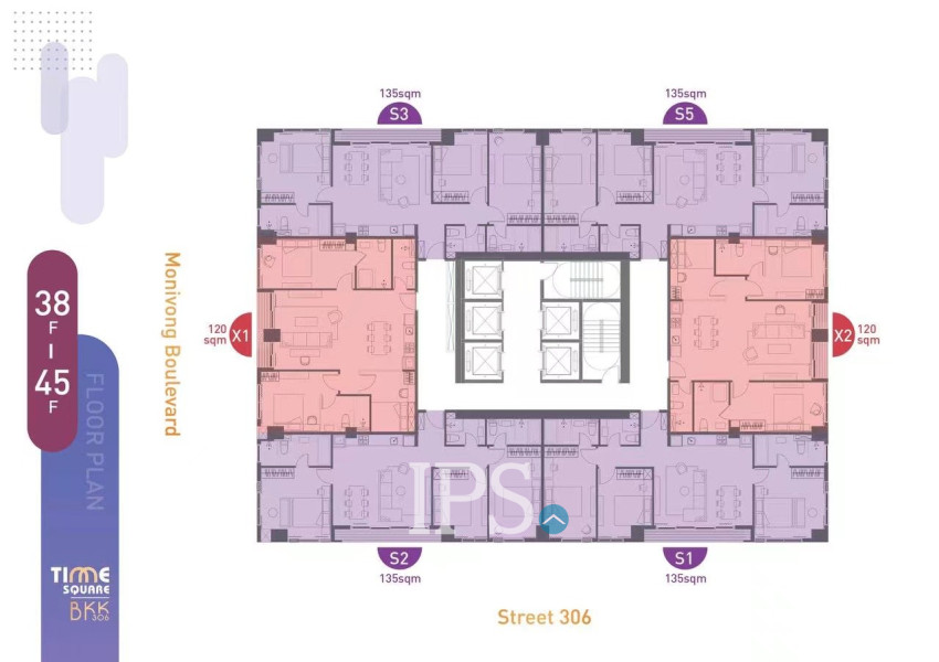 39th Floor 3 Bedroom Condo Type S1 Resale - Time Square 306, BKK1, Phnom Penh