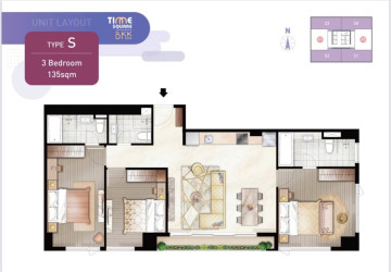 39th Floor 3 Bedroom Condo Type S1 Resale - Time Square 306, BKK1, Phnom Penh thumbnail