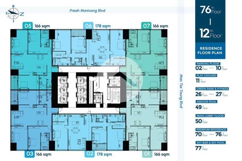 Type A 3-Bedroom Condo For Sale  - J-Tower 3, Tonle Bassac, Phnom Penh