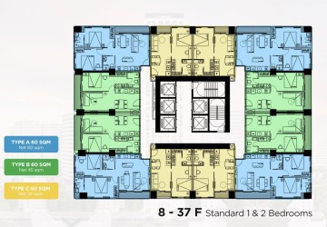 21st  Floor 1 Bedroom Condo Type B5 Resale - Time Square 306, BKK1, Phnom Penh thumbnail