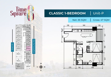 1 Bedroom Condo For Sale - Type LMNOP Time Square 8 Condominium - Near Russian Market, Phnom Penh thumbnail