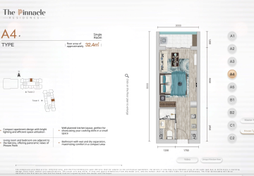 Studio For Sale - The Pinnacle Residence Type A4 Condominium, Tonle Bassac, Phnom Penh thumbnail