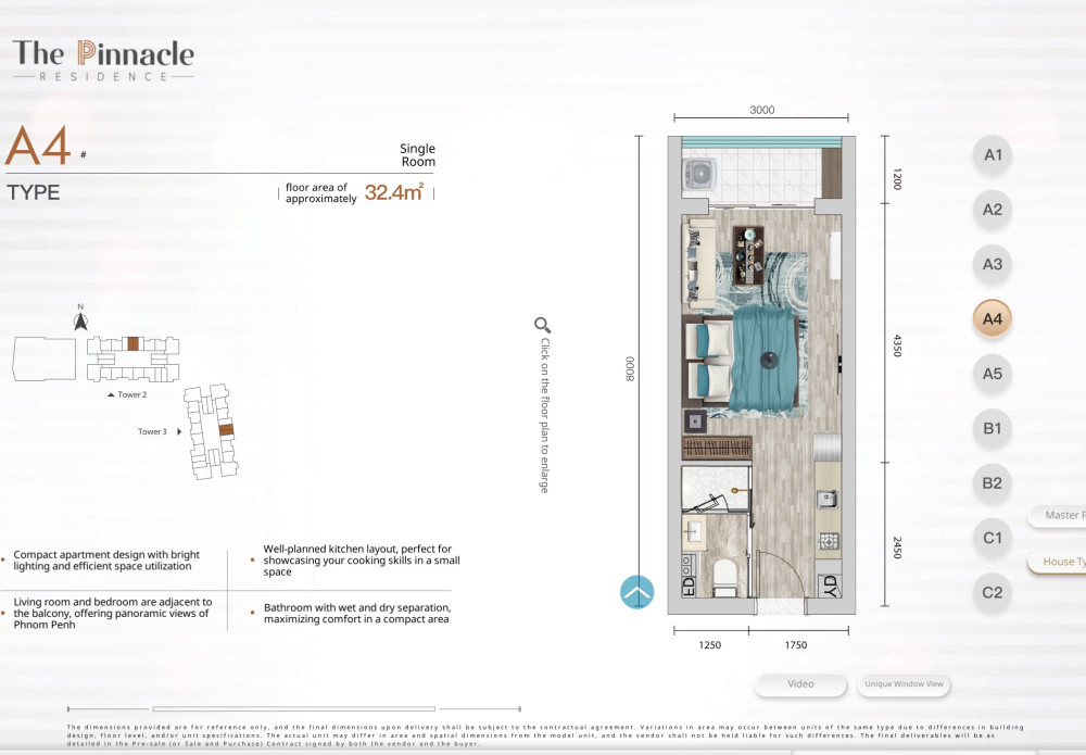 Studio For Sale - The Pinnacle Residence Type A4 Condominium, Tonle Bassac, Phnom Penh - Image 14 Studio For Sale - The Pinnacle Residence Type A4 Condominium, Tonle Bassac, Phnom Penh - Image 14