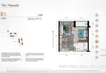 1 Bedroom Condo For Sale - The Pinnacle Residence Type B1 Condominium, Tonle Bassac, Phnom Penh thumbnail