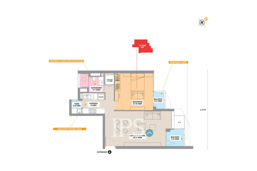 1 Bedroom Condo For Sale Type A-Odom Living, Tonle Bassac, Phnom Penh