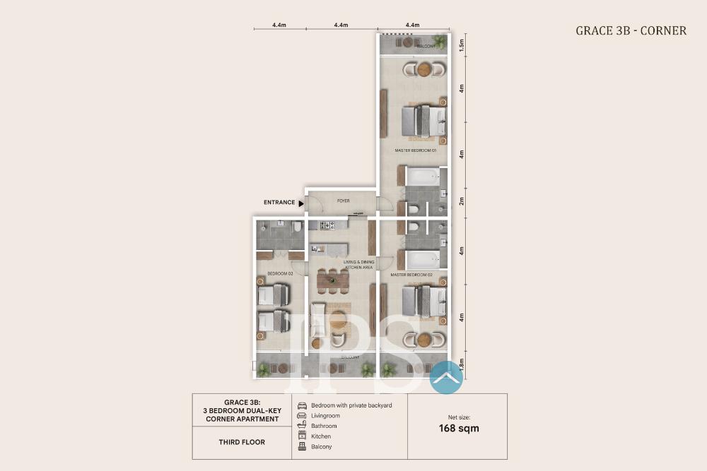 Grace 3B Corner 3-Bedroom Dual-Key Condo at Amazing Grace, Siem Reap - Image 2