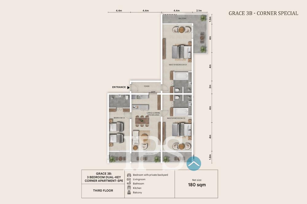 Grace 3B Special Corner 3-Bedroom Dual-Key Condo – Amazing Grace Residences, Siem Reap - Image 2