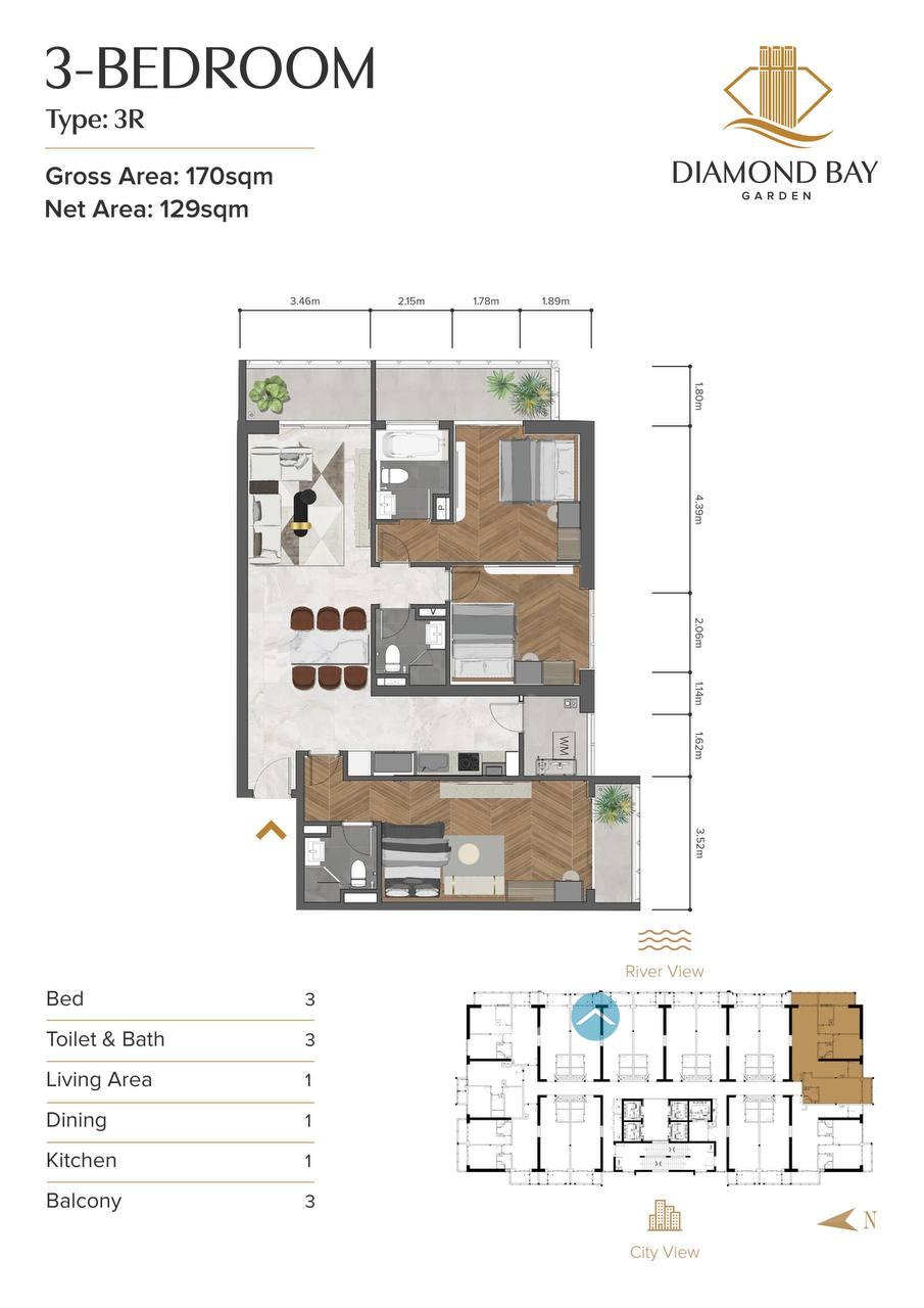 3 Bedroom Condo for Sale – Diamond Bay Garden, Tonle Bassac, Phnom Penh - Image 22