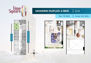 2 Bedroom Duplex Condo For Sale - Type DEFGHI Time Square 8 Condominium - Near Russian Market, Phnom Penh thumbnail