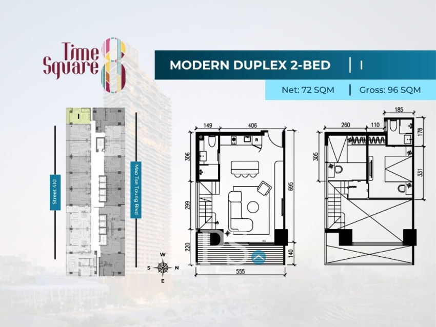 2 Bedroom Duplex Condo For Sale - Type DEFGHI Time Square 8 Condominium - Near Russian Market, Phnom Penh