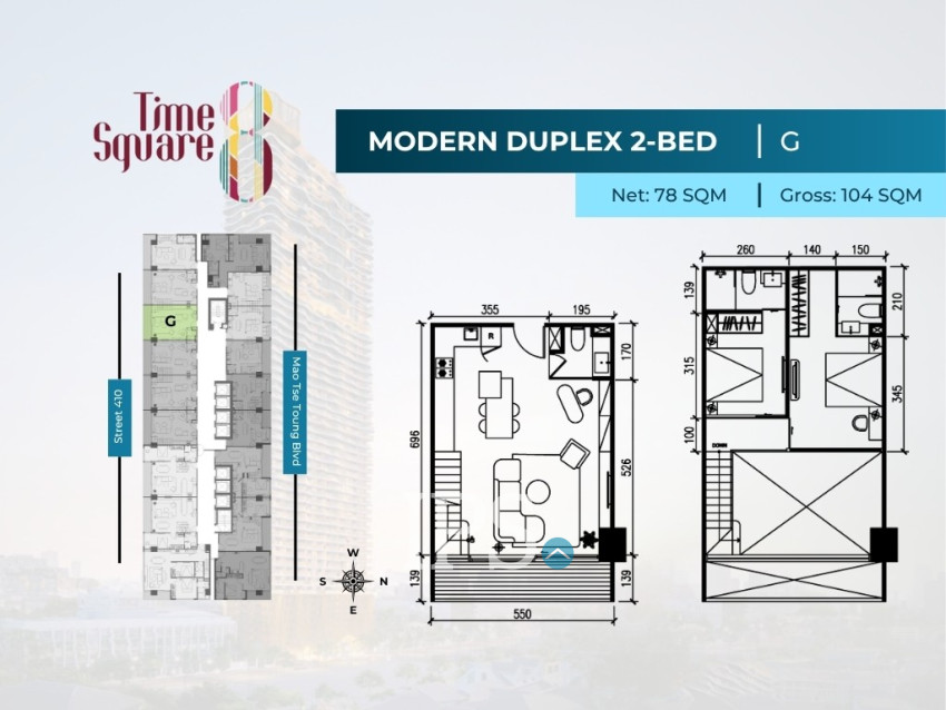 2 Bedroom Duplex Condo For Sale - Type DEFGHI Time Square 8 Condominium - Near Russian Market, Phnom Penh
