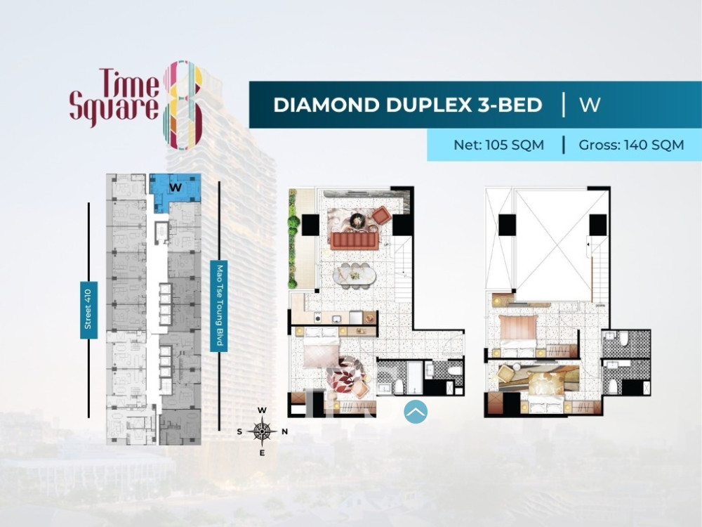 3 Bedroom Duplex Condo For Sale - Type QRSW Time Square 8 Condominium - Near Russian Market, Phnom Penh - Image 7 3 Bedroom Duplex Condo For Sale - Type QRSW Time Square 8 Condominium - Near Russian Market, Phnom Penh - Image 7
