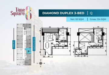 3 Bedroom Duplex Condo For Sale - Type QRSW Time Square 8 Condominium - Near Russian Market, Phnom Penh thumbnail