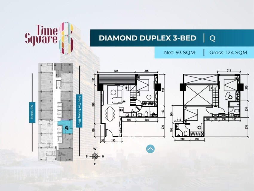 3 Bedroom Duplex Condo For Sale - Type QRSW Time Square 8 Condominium - Near Russian Market, Phnom Penh