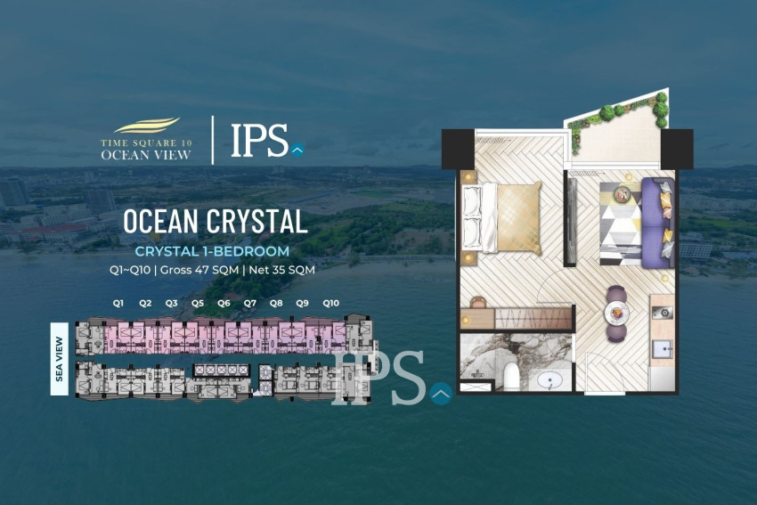 1 Bedroom Condo for Sale  Ocean Crystal Tower - Time Square 10, Otres Beach, Sihanoukville