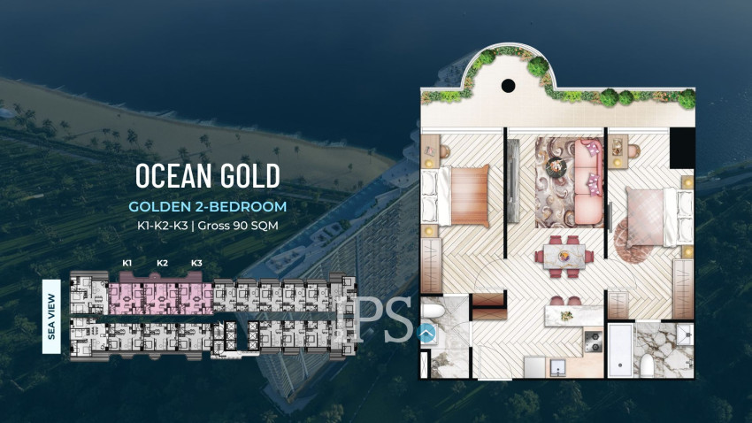 3 Bedroom Condo For Sale Ocean Gold Tower - Time Square 10, Otres Beach, Sihanoukville