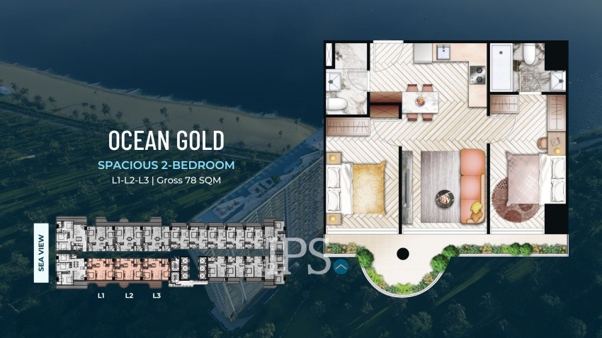 3 Bedroom Condo For Sale Ocean Gold Tower - Time Square 10, Otres Beach, Sihanoukville