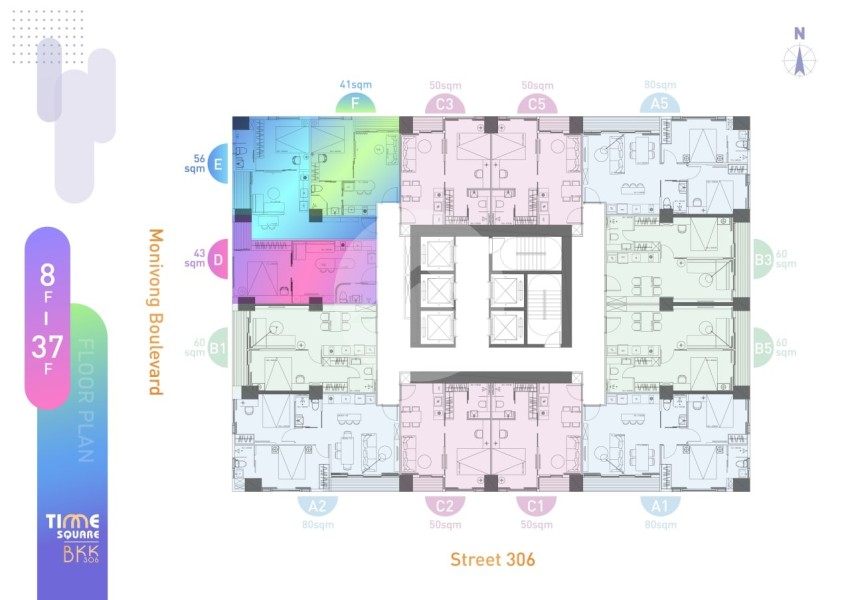 21th Floor 1 Bedroom Condo Type C1 Resale - Time Square 306, BKK1, Phnom Penh