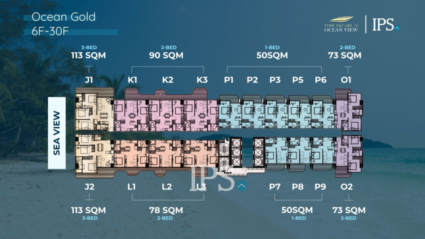 Golden 2 Bedroom Condo For Sale  Ocean Gold- Time Square 10, Otres Beach, Sihanoukville