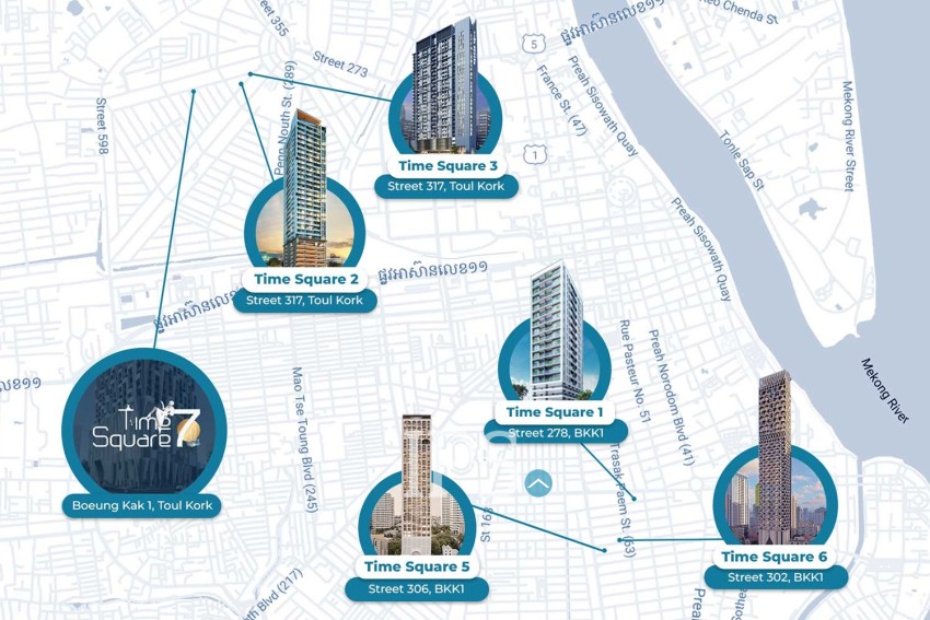 10th Floor 2 Bedroom Condo For Sale - Time Square 7, Boeung Kak 1, Phnom Penh