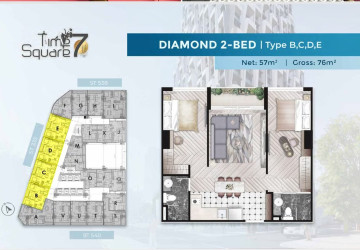 10th Floor 2 Bedroom Condo For Sale - Time Square 7, Boeung Kak 1, Phnom Penh thumbnail