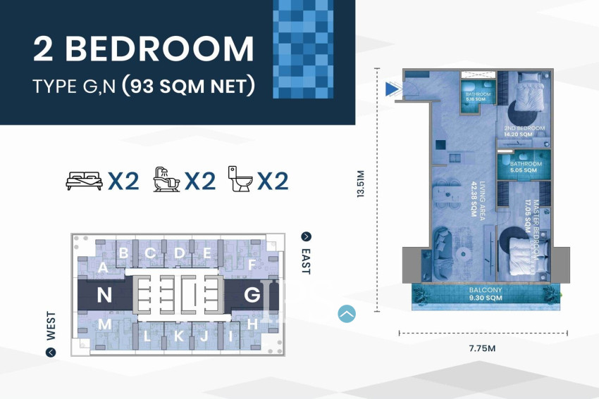 2 Bedroom Condo For Sale - GATO Tower, BKK1, Phnom Penh