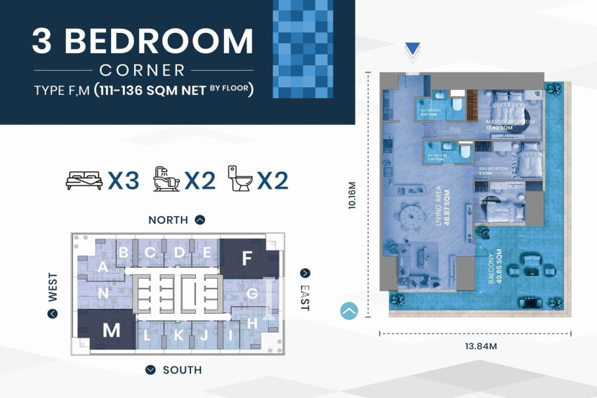 3 Bedroom Condo For Sale - GATO Tower, BKK1, Phnom Penh