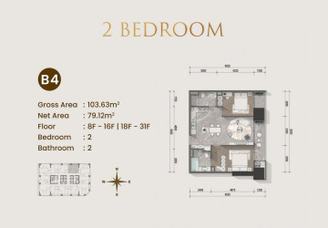 2 Bedroom Condo For Sale Type B1 - Le Conde 2, BKK1, Phnom Penh thumbnail