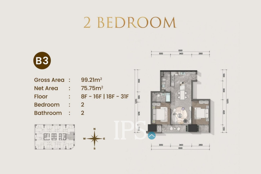 2 Bedroom Condo For Sale Type B1 - Le Conde 2, BKK1, Phnom Penh