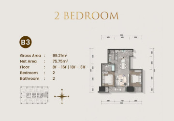 2 Bedroom Condo For Sale Type B1 - Le Conde 2, BKK1, Phnom Penh thumbnail