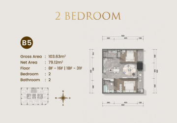 2 Bedroom Condo For Sale Type B1 - Le Conde 2, BKK1, Phnom Penh thumbnail