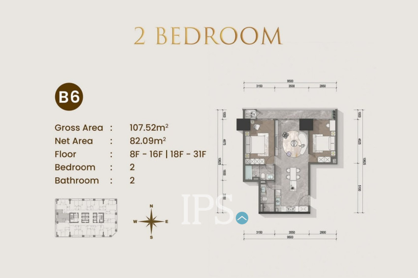 2 Bedroom Condo For Sale Type B1 - Le Conde 2, BKK1, Phnom Penh