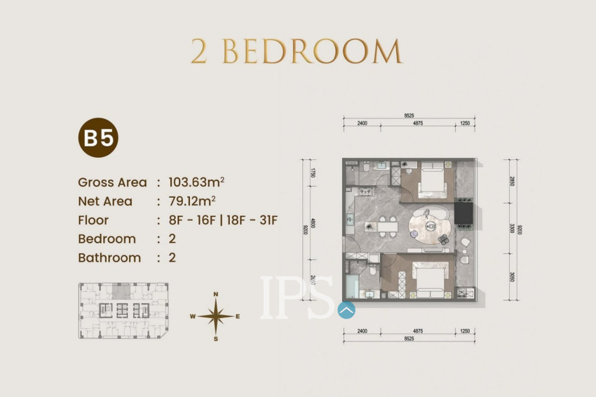 2 Bedroom Condo For Sale Type B1 - Le Conde 2, BKK1, Phnom Penh