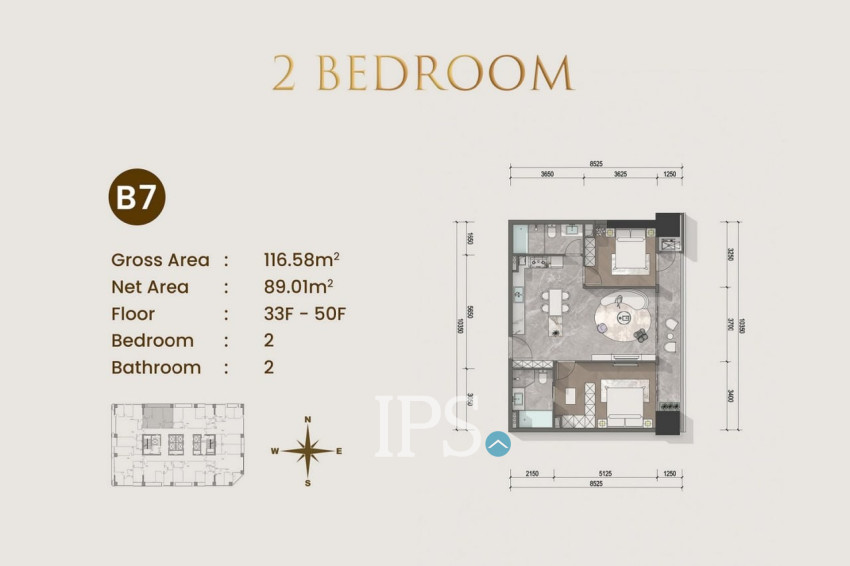 2 Bedroom Condo For Sale Type B1 - Le Conde 2, BKK1, Phnom Penh