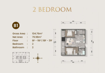 2 Bedroom Condo For Sale Type B1 - Le Conde 2, BKK1, Phnom Penh thumbnail