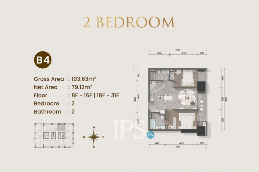 2 Bedroom Condo For Sale Type B1 - Le Conde 2, BKK1, Phnom Penh