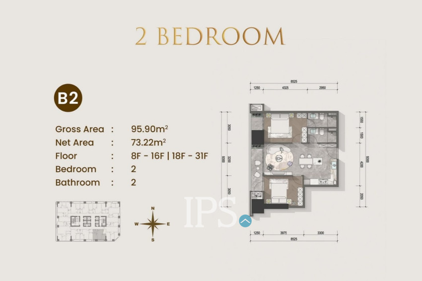2 Bedroom Condo For Sale Type B1 - Le Conde 2, BKK1, Phnom Penh