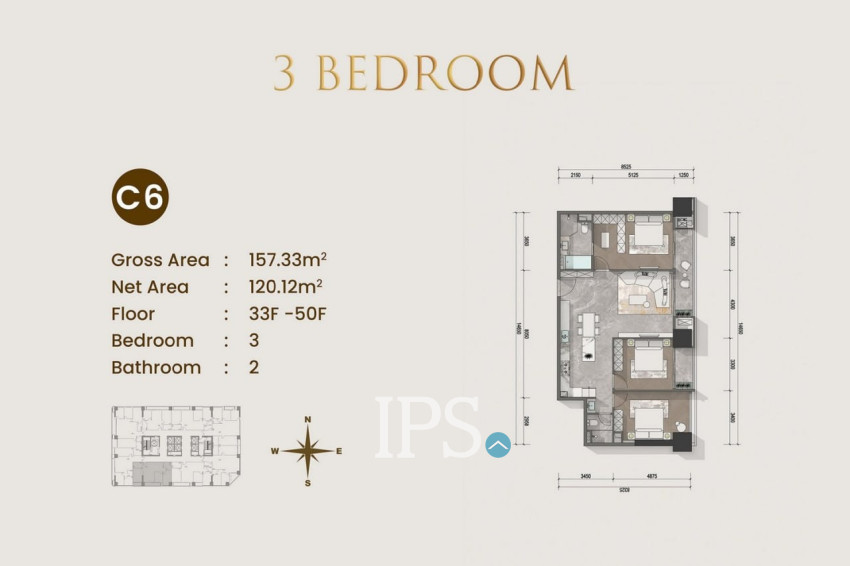 3 Bedroom Condo For Sale Type C1 - Le Conde 2, BKK1, Phnom Penh