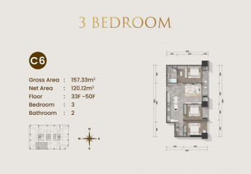 3 Bedroom Condo For Sale Type C1 - Le Conde 2, BKK1, Phnom Penh thumbnail