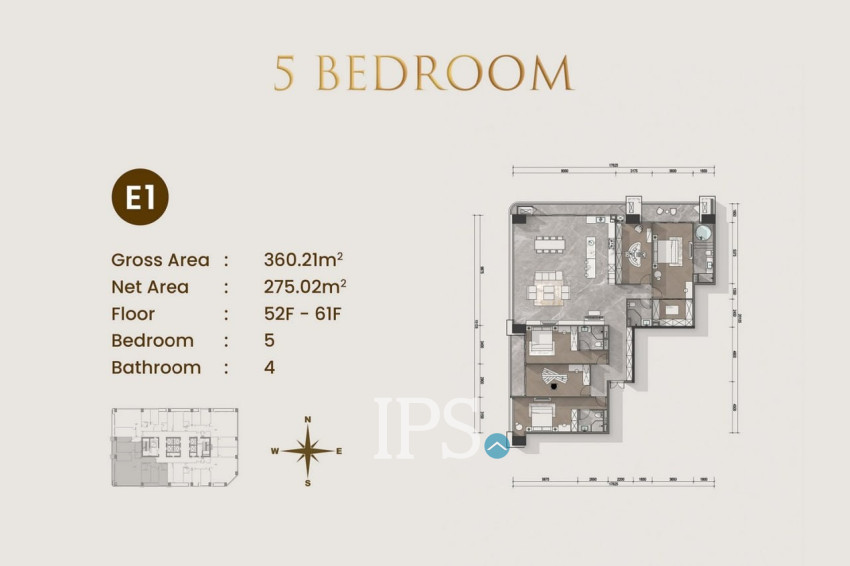 5 Bedroom Condo For Sale Type E3 - Le Conde 2, BKK1, Phnom Penh