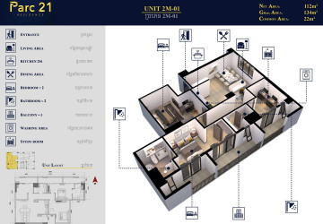 2nd floor 3 Bedroom Condo For Sale - Parc 21 Residence, Boeung Trabek, Phnom Penh thumbnail