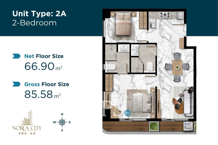 2 Bedroom Condo For Sale Type 2A - Norea Square Condominium - Nirouth, Khan Chbar Ampov  Nirouth